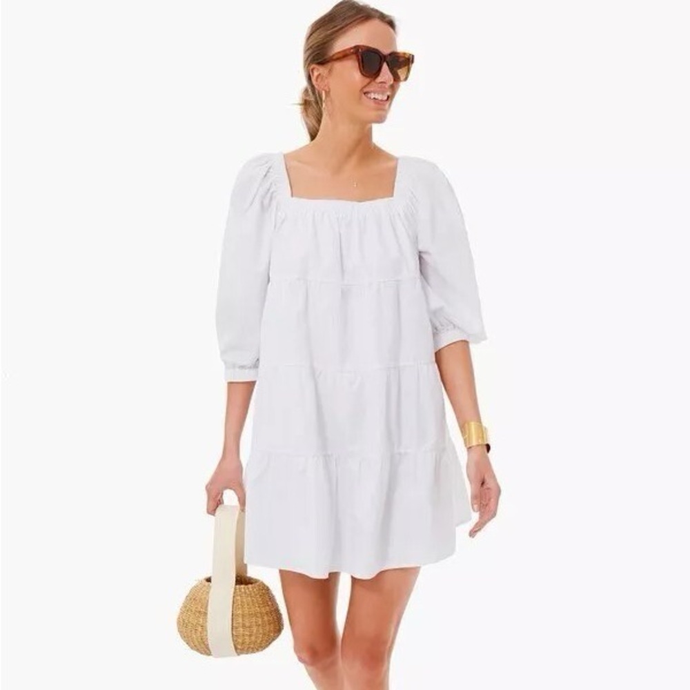 Tuckernuck White Square-Neck Tiered Mini Dress